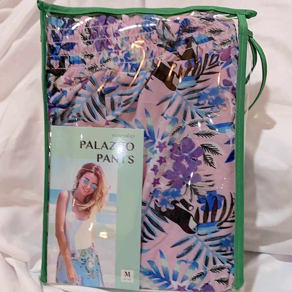 Blue Star Tropical Print Palazzo Pants